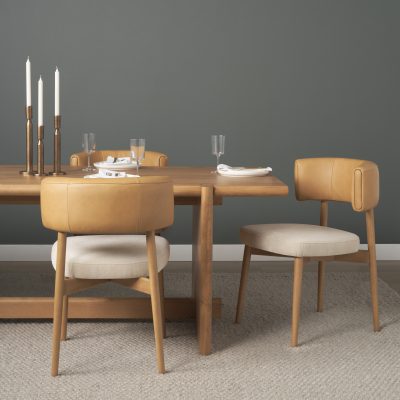 Alternative view of Motley Curved Open Back Cream Fabric and Tan Leather Dining Chair