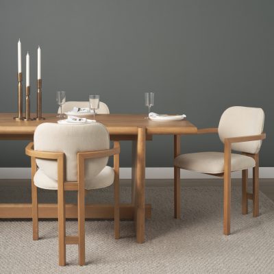 Alternative view of Carlisle Curved Back Cream Chenille Tripod Frame Dining Armchair