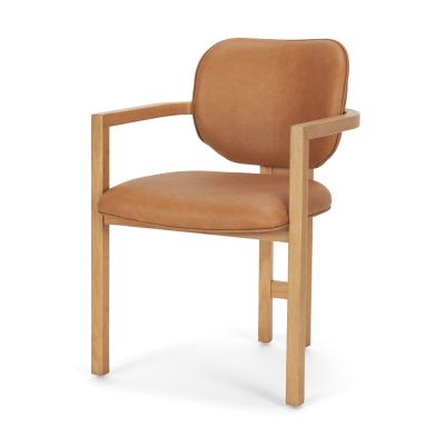 Carlisle Curved Back Tan Leather Tripod Frame Dining Armchair