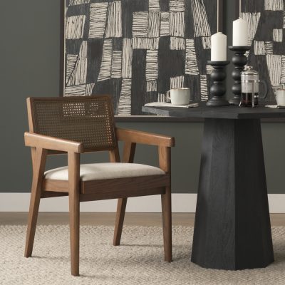 Alternative view of Reid Framed Brown Cane Cream Fabric Dining Armchair