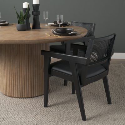 Alternative view of Reid Framed Black Cane Black Fabric Dining Armchair