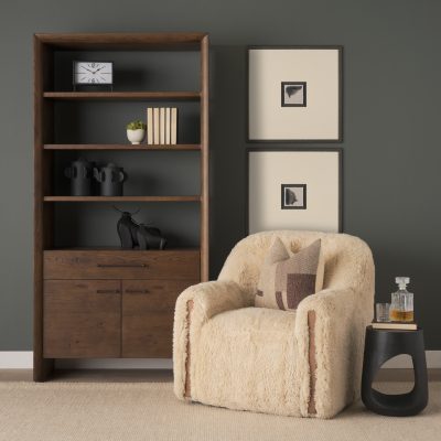 Alternative view of Belford 2-Door Open Dark Brown Oak Wood Shelving Unit