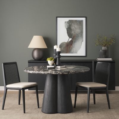 Alternative view of Marilyn Black Forest Marble Black Wood Pedestal Round Dining Table