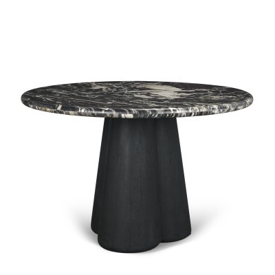 Marilyn Black Forest Marble Black Wood Pedestal Round Dining Table