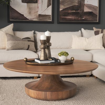 Alternative view of Arno Warm Mid-Brown Wood Sculptural Round Coffee Table