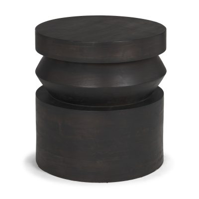 Rashama Dark Brown Wood Stacked Geometric Round Accent Table