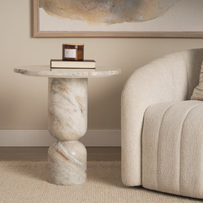 Alternative view of Nylah Solid Pink Marble Round Accent Table