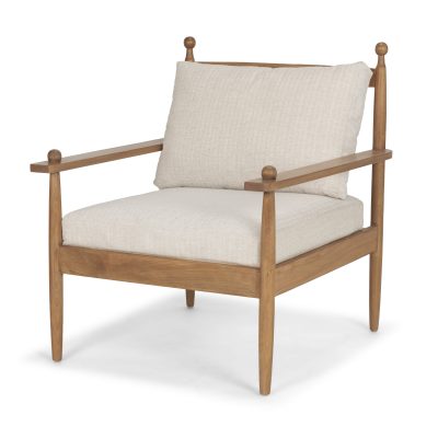 Danni Beige Fabric Beech Wood Framed Accent Lounge Chair