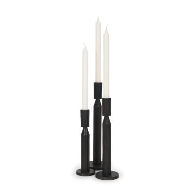 Declan Textured Matte Black Cast Metal Taper Candle Holder