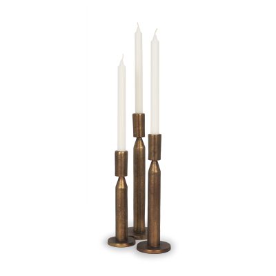 Declan Antiqued Brass Cast Metal Taper Candle Holder