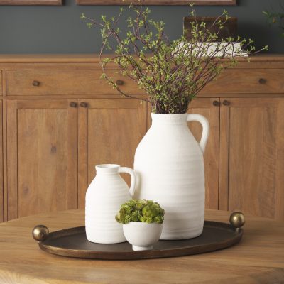 Alternative view of Jianna Large Oval Textured Antiqued Gold Metal Tray with Handles