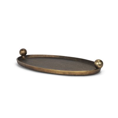 Jianna Large Oval Textured Antiqued Gold Metal Tray with Handles