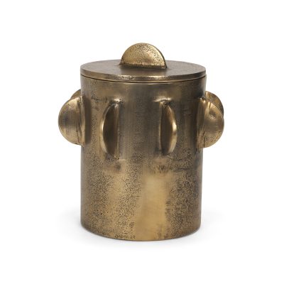 Deacon Large Antiqued Gold Metal Canister with Sculptural Handles