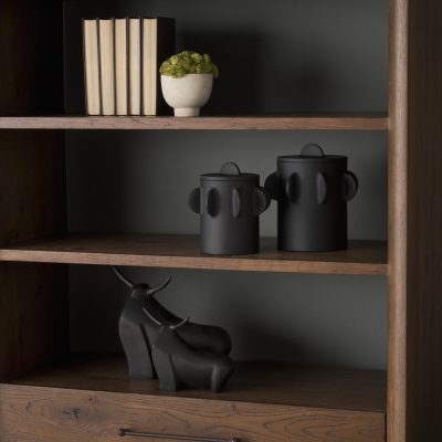 Alternative view of Deacon Large Matte Black Metal Canister with Sculptural Handles