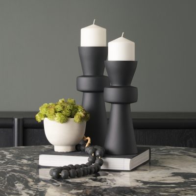 Alternative view of Odilia Large Smooth Matte Black Metal Geometric Pillar Candle Holder