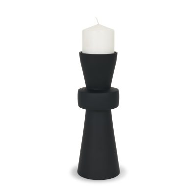 Odilia Large Smooth Matte Black Metal Geometric Pillar Candle Holder