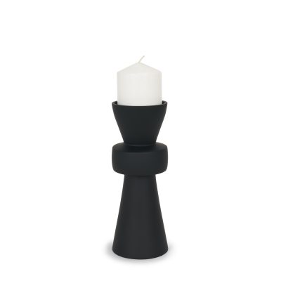 Odilia Small Smooth Matte Black Metal Geometric Pillar Candle Holder
