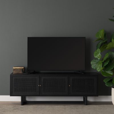 Alternative view of Grier 65" Black Solid Wood W/ Black Cane Media Console