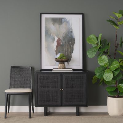 Alternative view of Grier Matte Black Stained Wood w/ Black Cane Accent Cabinet