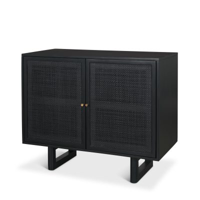 Grier Matte Black Stained Wood w/ Black Cane Accent Cabinet