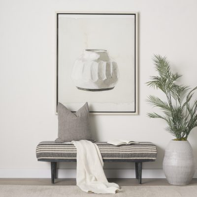 Alternative view of Shae Black Wood w/ Black and Cream Upholstered Bench