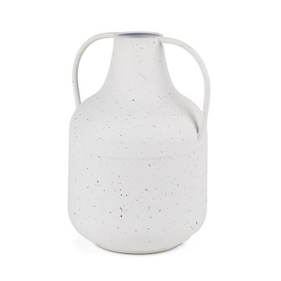 Treva Tall White w/ Black Speckles Metal Vase