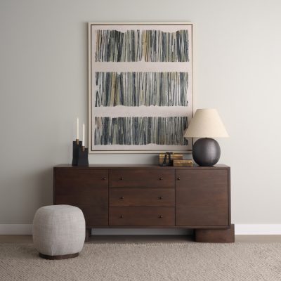 Alternative view of Siren Gray Fabric w/ Dark Brown Wood Round Accent Stool