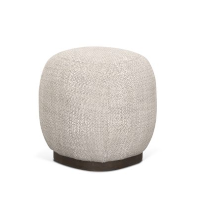 Siren Gray Fabric w/ Dark Brown Wood Round Accent Stool