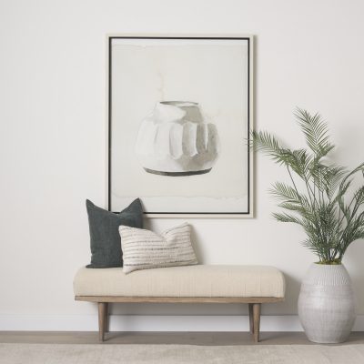 Alternative view of Shae Brown Wood w/ Oatmeal Fabric Bench