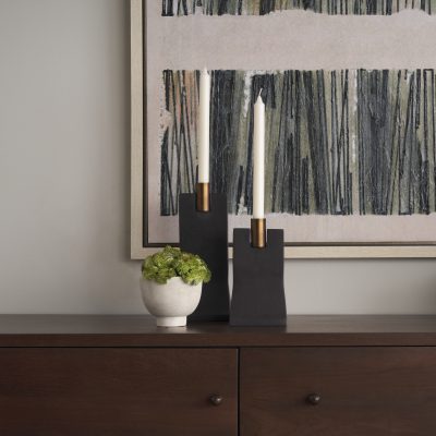 Alternative view of Polli Matte Black w/ Brushed Gold Metal Taper Candleholders (Set of 2)