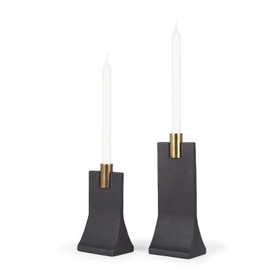 Polli Matte Black w/ Brushed Gold Metal Taper Candleholders (Set of 2)
