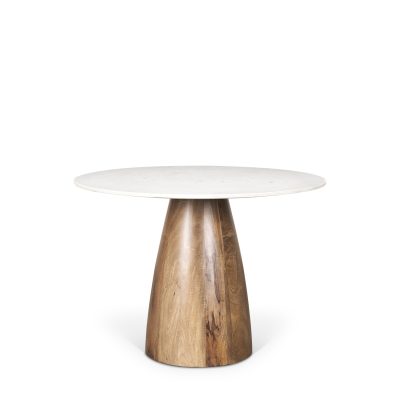 Allyson 42" Round Brown Wood Pedestal w/Banswara White Marble Top Dining Table