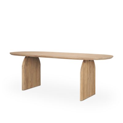 Isla Oval Dining Table w/Light Brown Wood Top & Arched Legs