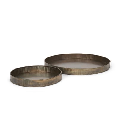 Varun Round Antiqued Brass Metal Tray (Set of 2)