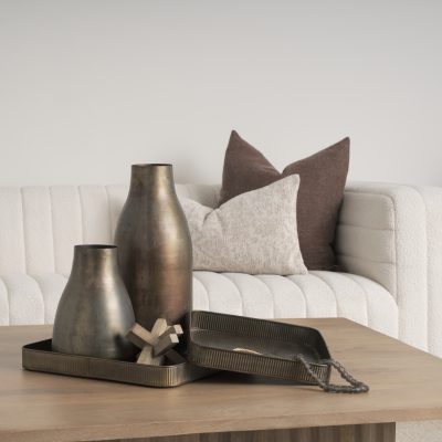 Alternative view of Varun Square Antiqued Brass Metal Tray (Set of 2)