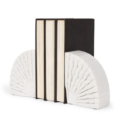 Stept White Marble Bookends w/rough carving (set of 2)