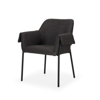 Brently Dining Chair w/ Gray Fabric & Matte Black Metal Legs