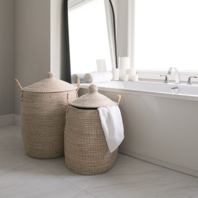 Alternative view of Kairi Set of 2 Seagrass Floor Baskets w/ Lids and Handles