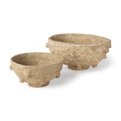 Sonam Set of 2 Beige Paper Mache Spiked Bowls