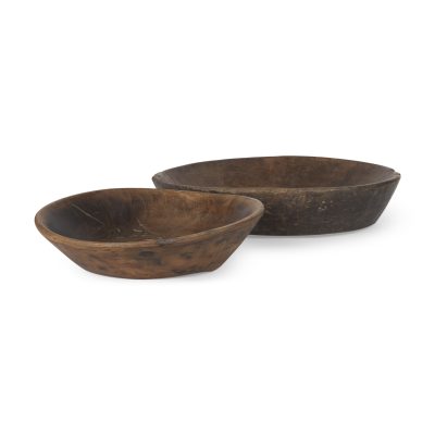 Nikita Set of 2 Large Medium Brown Reclaimed Wood Bowls