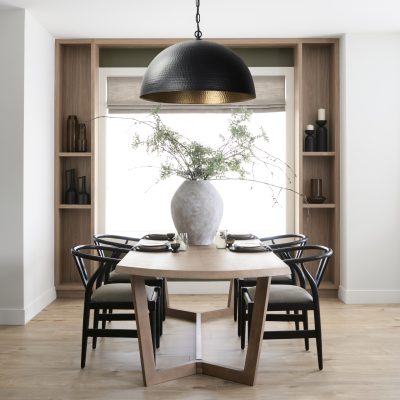 Alternative view of Karina 36" Round Matte Black Hammered Metal Dome Pendant Light