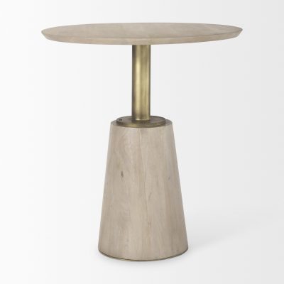 Alternative view of Maxwell 32" Round Light Wood Tabletop & Base w/ Gold Metal Accent Pedestal Bistro Table