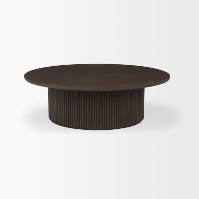 Alternative view of Terra 48L x 48W x 15H Dark Brown Wood Round Fluted Coffee Table