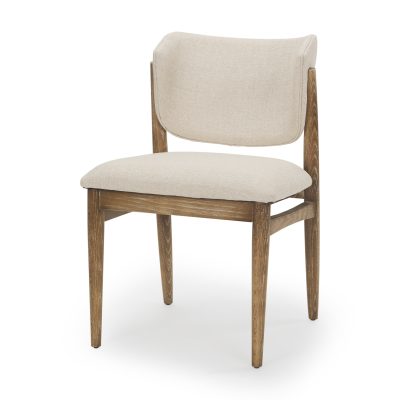 Cline Cream Fabric Upholstered and Light Brown Wood Dining Chair