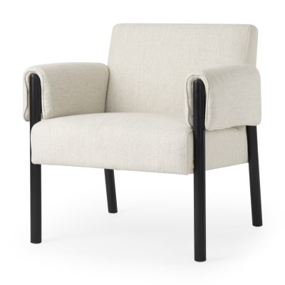 Ashton Beige Twill Fabric w/ Black Wood Accent Chair