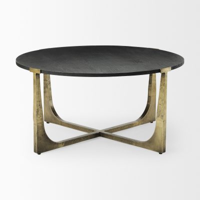 Alternative view of Atticus Black Wood and Antiqued Gold Metal Coffee Table