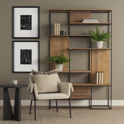 Alternative view of Morris 47.0L x 15.0W x 75.0H Light Brown Wood w/ Black Metal Frame 6-Tier Shelving Unit