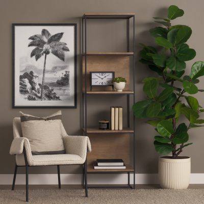 Alternative view of Morris 19.75 L x 15.0W x 72.5H Beige Wood W/Black Metal Frame 4-Tier Shelving Unit
