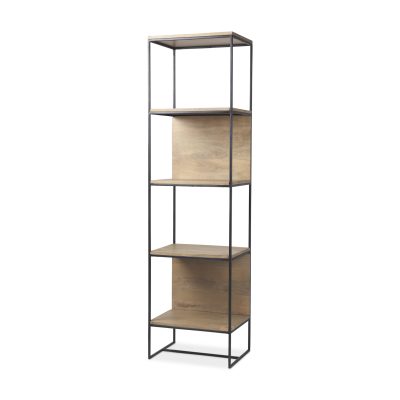 Morris 19.75 L x 15.0W x 72.5H Beige Wood W/Black Metal Frame 4-Tier Shelving Unit