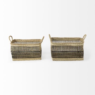 Alternative view of Nia 18.5L x 13.4W x 14.6H Set of 2 Light Brown Seagrass Rectangular Basket with Handles